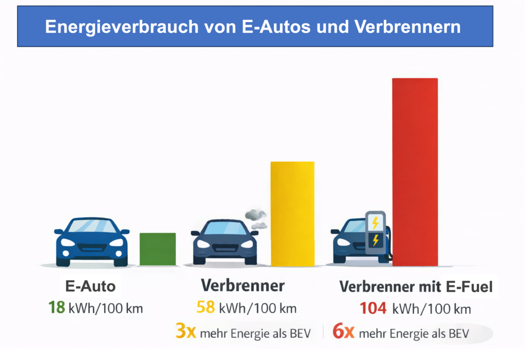 Energieverbrauch E-Auto Verbrenner E-Fuel